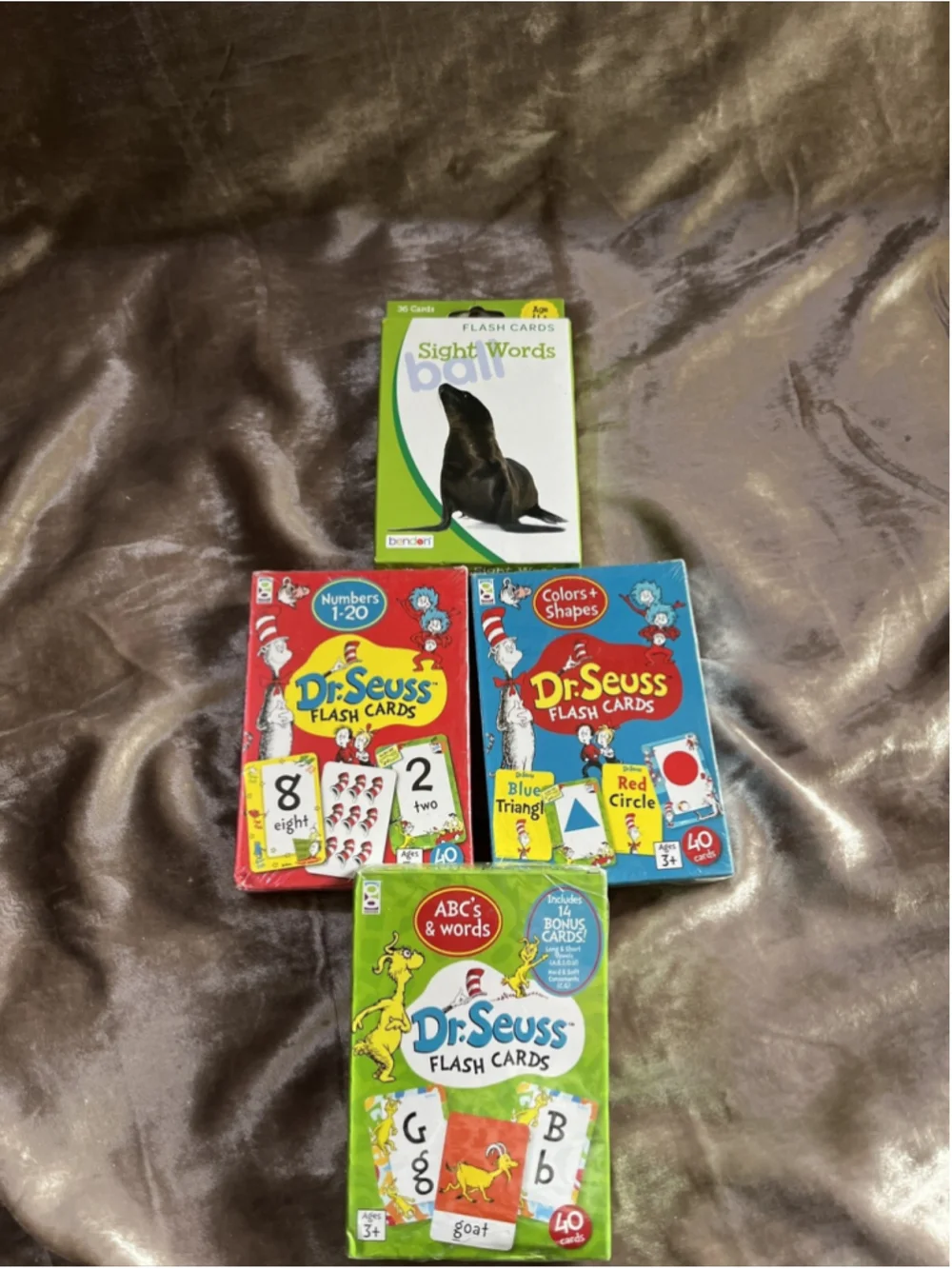 3 Dr. Seuss Flash Card Lot NUMBERS ABC’s & WORDS COLORS & SHAPES &1 SIGHT WORDS